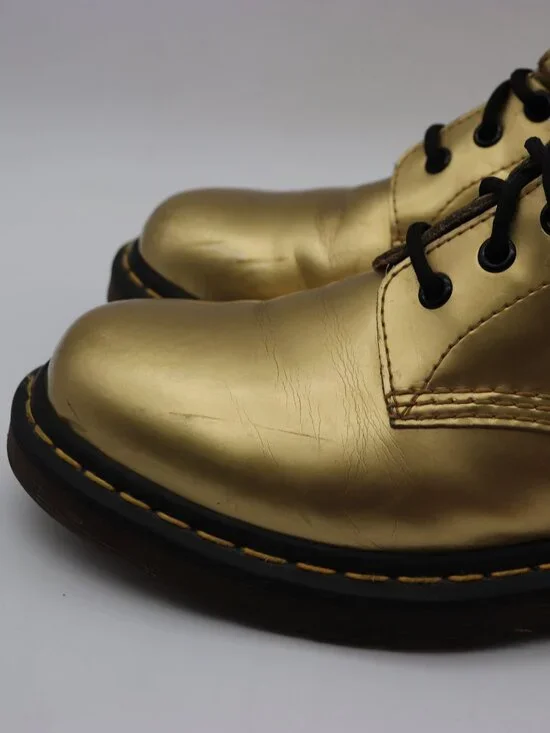 Doc Dr. Martens Pascal Combat Boots Women's Size 9 Metallic Gold Leather - Picture 11 of 12